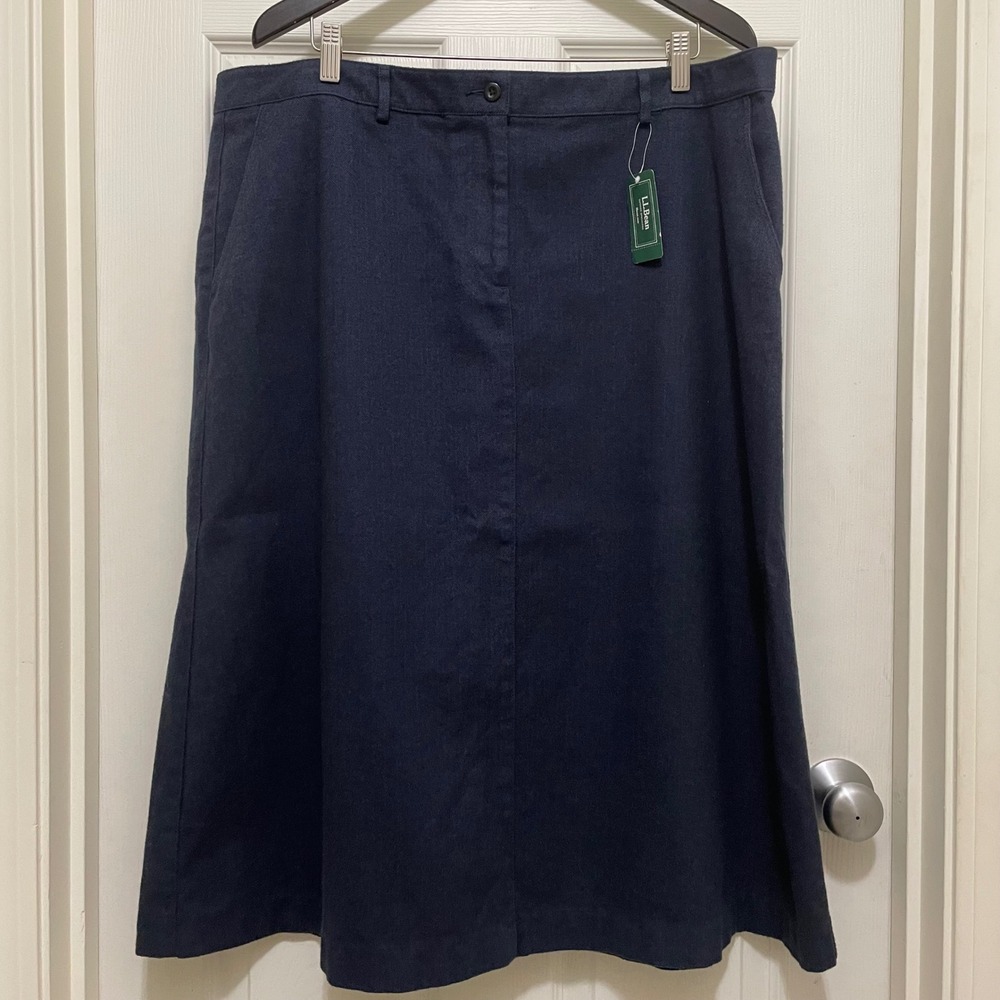 NEW LL Bean Weekend Riding Skirt Herringbone Classic Navy Blue‎ Cotton 20 Petite